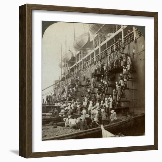 Coaling the Pacific Mail Ss 'Siberia, at the Fortified Naval Station of Nagasaki, Japan, 1904-Underwood & Underwood-Framed Photographic Print