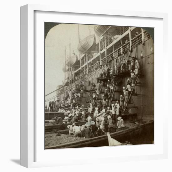 Coaling the Pacific Mail Ss 'Siberia, at the Fortified Naval Station of Nagasaki, Japan, 1904-Underwood & Underwood-Framed Photographic Print