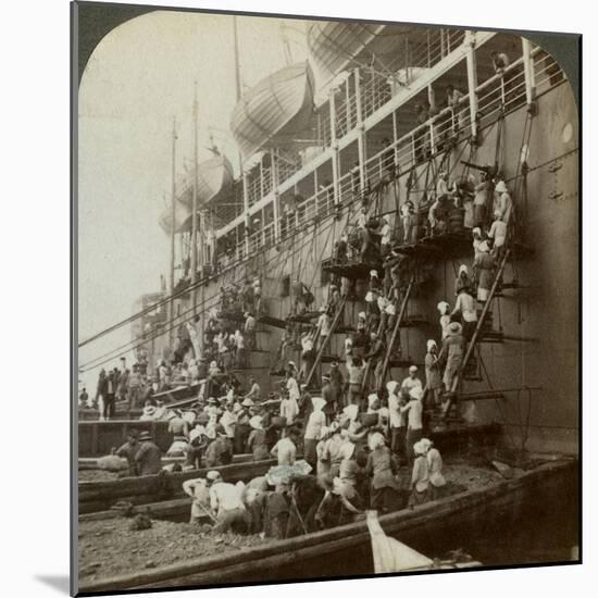 Coaling the Pacific Mail Ss 'Siberia, at the Fortified Naval Station of Nagasaki, Japan, 1904-Underwood & Underwood-Mounted Photographic Print