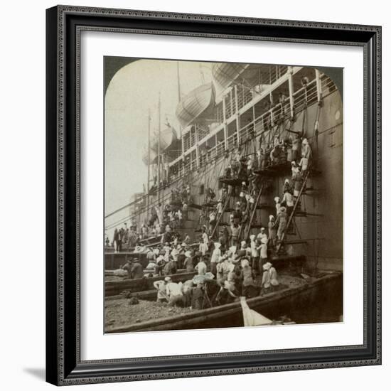 Coaling the Pacific Mail Ss 'Siberia, at the Fortified Naval Station of Nagasaki, Japan, 1904-Underwood & Underwood-Framed Photographic Print