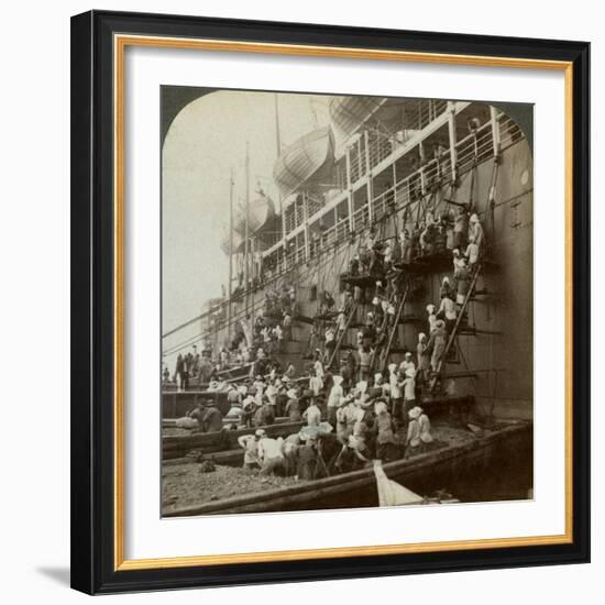 Coaling the Pacific Mail Ss 'Siberia, at the Fortified Naval Station of Nagasaki, Japan, 1904-Underwood & Underwood-Framed Photographic Print