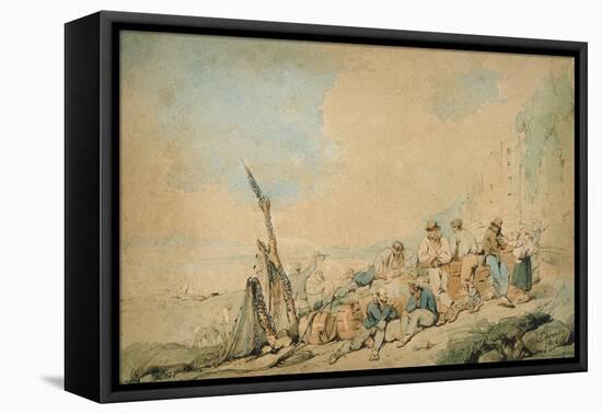 Coast Scene with Figures near a Wall-George Chinnery-Framed Premier Image Canvas