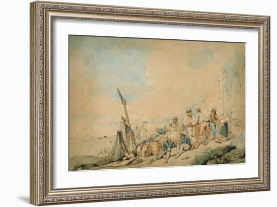 Coast Scene with Figures near a Wall-George Chinnery-Framed Giclee Print