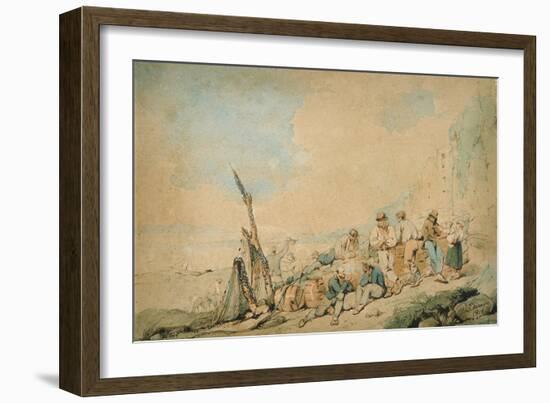 Coast Scene with Figures near a Wall-George Chinnery-Framed Giclee Print
