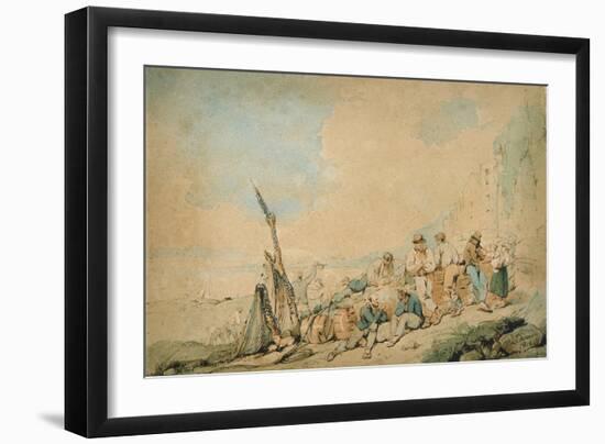 Coast Scene with Figures near a Wall-George Chinnery-Framed Giclee Print