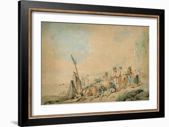 Coast Scene with Figures near a Wall-George Chinnery-Framed Giclee Print