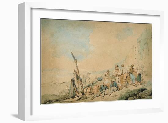 Coast Scene with Figures near a Wall-George Chinnery-Framed Giclee Print