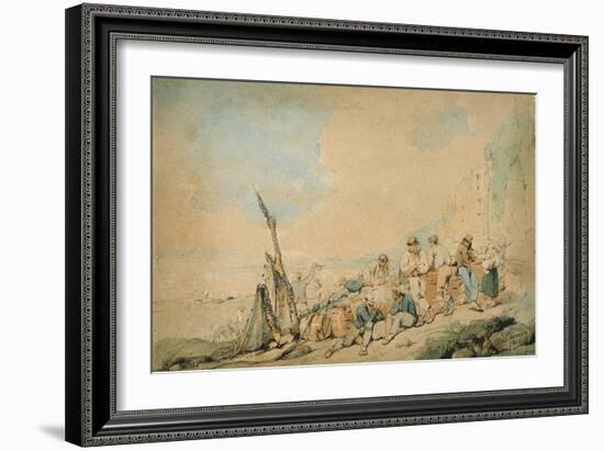 Coast Scene with Figures near a Wall-George Chinnery-Framed Giclee Print