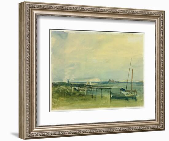 Coast Scene with White Cliffs and Boats on Shore (W/C and Graphite on Paper)-J. M. W. Turner-Framed Giclee Print