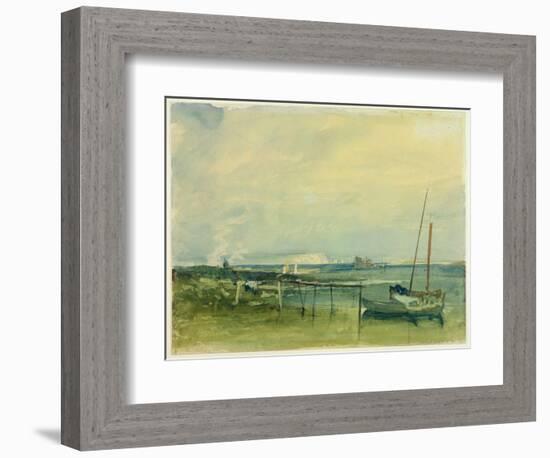 Coast Scene with White Cliffs and Boats on Shore (W/C and Graphite on Paper)-J. M. W. Turner-Framed Giclee Print