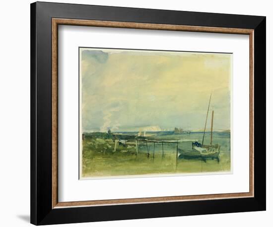 Coast Scene with White Cliffs and Boats on Shore (W/C and Graphite on Paper)-J. M. W. Turner-Framed Giclee Print