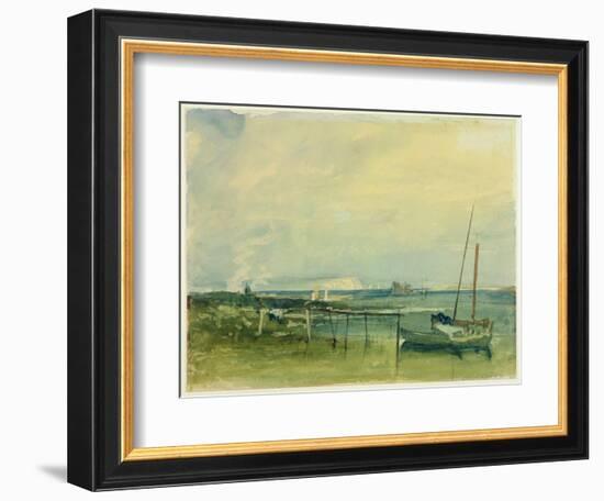 Coast Scene with White Cliffs and Boats on Shore (W/C and Graphite on Paper)-J. M. W. Turner-Framed Giclee Print