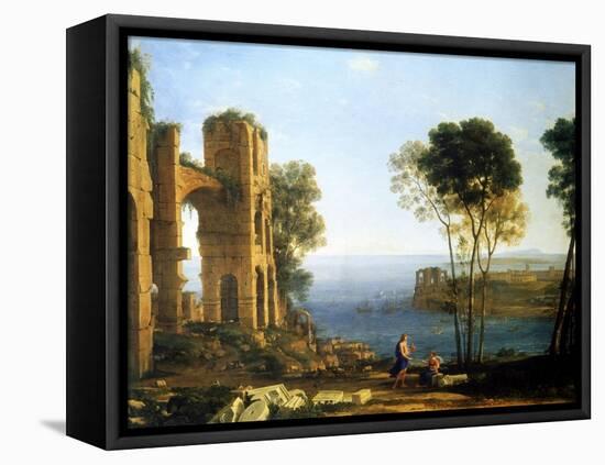 Coast View with Apollo and the Cumaean Sibyl, Between 1645 and 1649-Claude Lorraine-Framed Premier Image Canvas