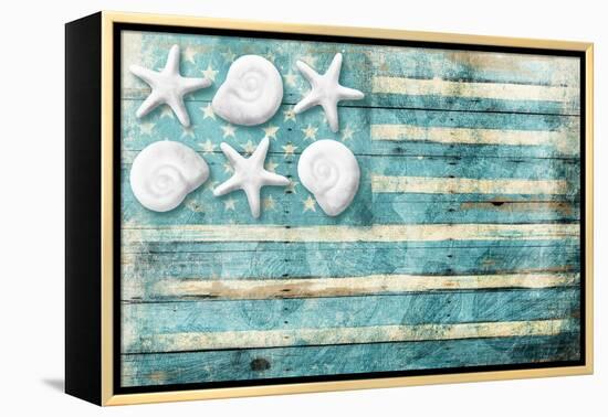 Coastal American Flag-Jace Grey-Framed Stretched Canvas