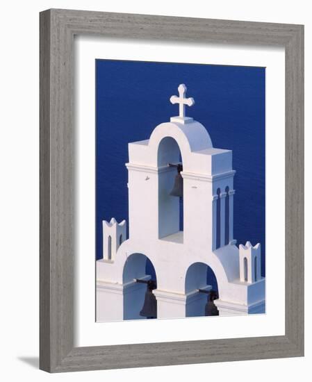 Coastal Bell Towers, Santorini, Greece-Keren Su-Framed Photographic Print