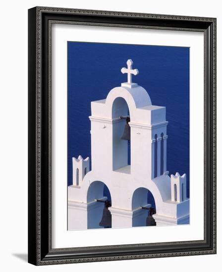 Coastal Bell Towers, Santorini, Greece-Keren Su-Framed Photographic Print