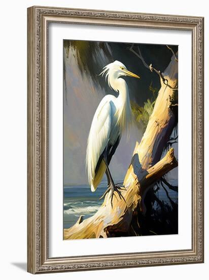 Coastal Egret on the tree-Vivienne Dupont-Framed Art Print