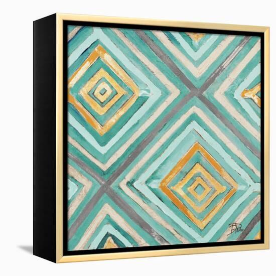 Coastal Ikat with Gold I-Patricia Pinto-Framed Stretched Canvas