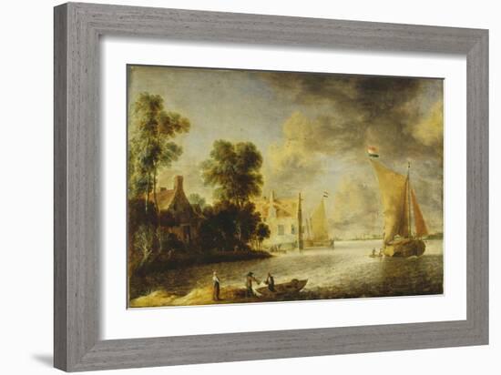 Coastal Landscape with Farmhouse, Ferry House and Sailing Boats, before 1640-Camille Pissarro-Framed Giclee Print