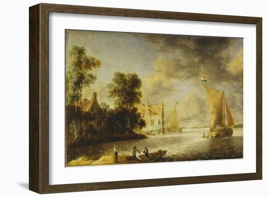 Coastal Landscape with Farmhouse, Ferry House and Sailing Boats, before 1640-Camille Pissarro-Framed Giclee Print