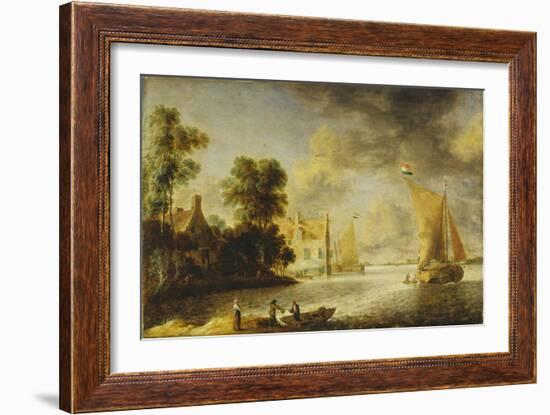 Coastal Landscape with Farmhouse, Ferry House and Sailing Boats, before 1640-Camille Pissarro-Framed Giclee Print