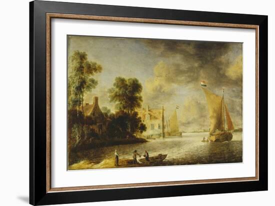 Coastal Landscape with Farmhouse, Ferry House and Sailing Boats, before 1640-Camille Pissarro-Framed Giclee Print