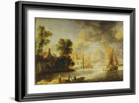 Coastal Landscape with Farmhouse, Ferry House and Sailing Boats, before 1640-Camille Pissarro-Framed Giclee Print