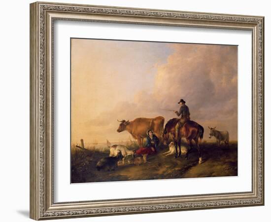 Coastal Landscape with Figures and Animals-Thomas Sidney Cooper-Framed Giclee Print