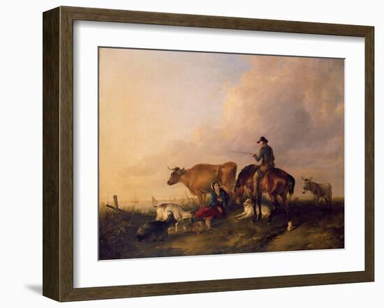 Coastal Landscape with Figures and Animals-Thomas Sidney Cooper-Framed Giclee Print