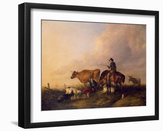 Coastal Landscape with Figures and Animals-Thomas Sidney Cooper-Framed Giclee Print