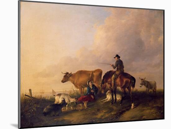 Coastal Landscape with Figures and Animals-Thomas Sidney Cooper-Mounted Giclee Print