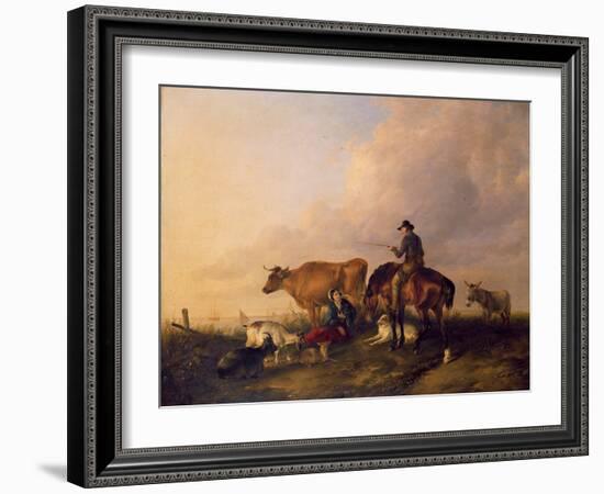 Coastal Landscape with Figures and Animals-Thomas Sidney Cooper-Framed Giclee Print