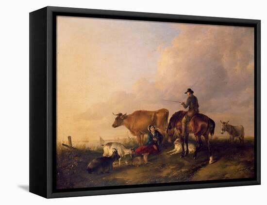 Coastal Landscape with Figures and Animals-Thomas Sidney Cooper-Framed Premier Image Canvas