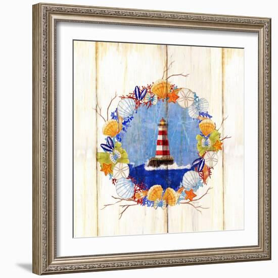 Coastal Lighthouse Wreath-Mary Escobedo-Framed Art Print