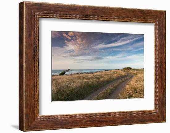 Coastal road at dusk, Cape Egmont, Pungarehu, New Plymouth, Taranaki, North Island, New Zealand-null-Framed Photographic Print