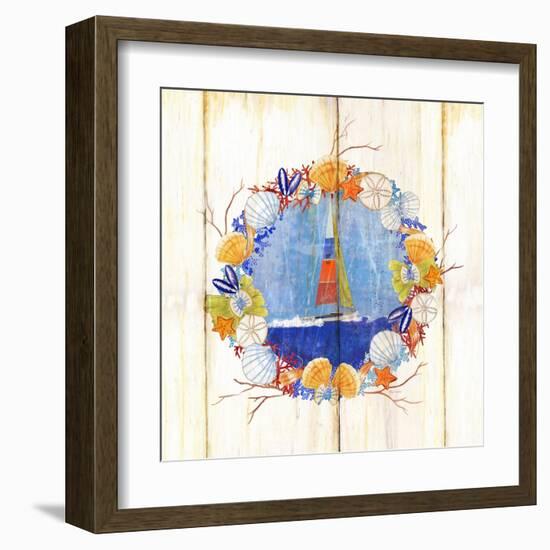 Coastal Sailboat Wreath-Mary Escobedo-Framed Art Print