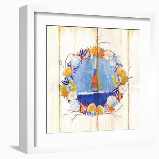 Coastal Sailboat Wreath-Mary Escobedo-Framed Art Print