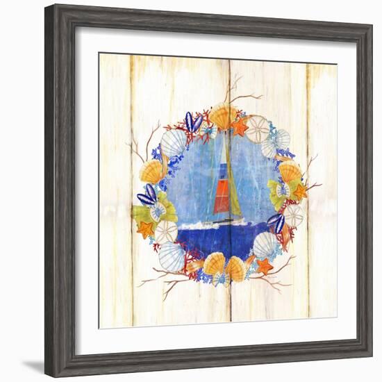 Coastal Sailboat Wreath-Mary Escobedo-Framed Art Print