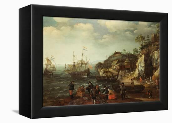 Coastal Scene with Fishermen and Huntsmen on the Shore, 1626-Adam Willaerts-Framed Premier Image Canvas