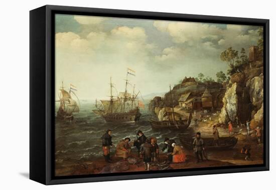 Coastal Scene with Fishermen and Huntsmen on the Shore, 1626-Adam Willaerts-Framed Premier Image Canvas