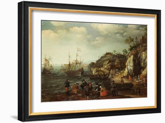 Coastal Scene with Fishermen and Huntsmen on the Shore, 1626-Adam Willaerts-Framed Giclee Print