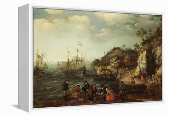 Coastal Scene with Fishermen and Huntsmen on the Shore, 1626-Adam Willaerts-Framed Premier Image Canvas