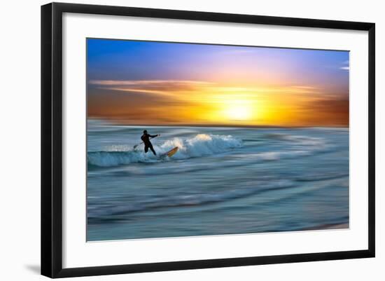 Coastal Scene with Surfer-Josh Adamski-Framed Photographic Print