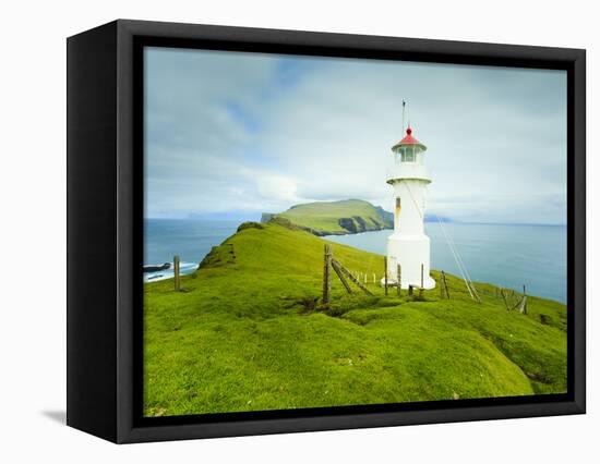 Coastal Scenery and Mykinesholmur Lighthouse, Footbridge Connects This Islet with the Island of Myk-Kimberley Coole-Framed Premier Image Canvas