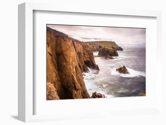 Coastal scenery with Enys Dodnan rock formation at Lands End, England-Andrew Michael-Framed Photographic Print