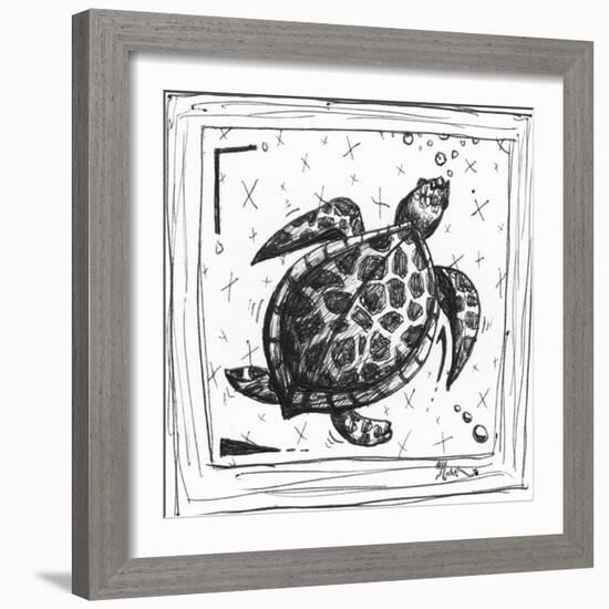 Coastal Sea Turtle Ocean Beach Sketch-Megan Aroon Duncanson-Framed Art Print