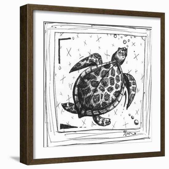 Coastal Sea Turtle Ocean Beach Sketch-Megan Aroon Duncanson-Framed Art Print