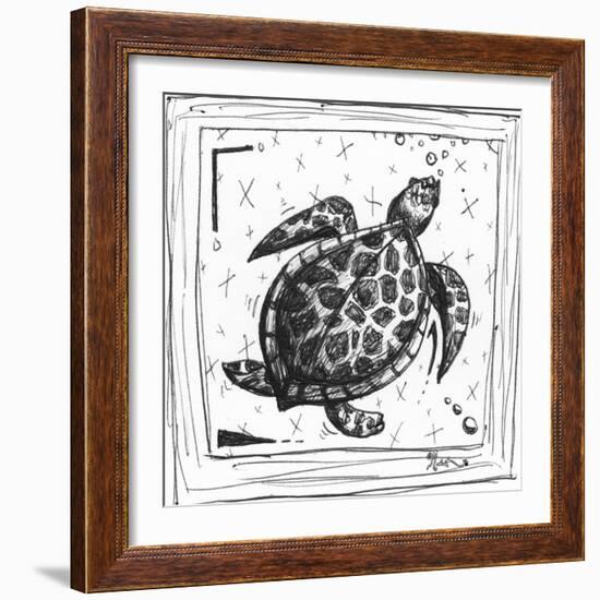 Coastal Sea Turtle Ocean Beach Sketch-Megan Aroon Duncanson-Framed Art Print