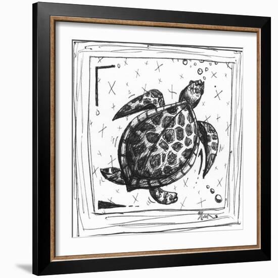 Coastal Sea Turtle Ocean Beach Sketch-Megan Aroon Duncanson-Framed Art Print