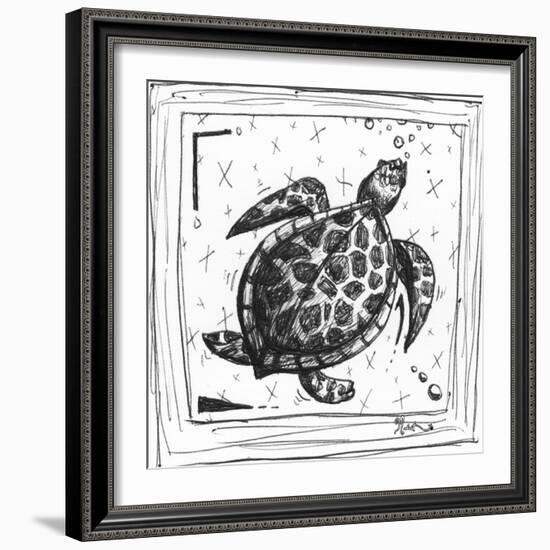 Coastal Sea Turtle Ocean Beach Sketch-Megan Aroon Duncanson-Framed Art Print